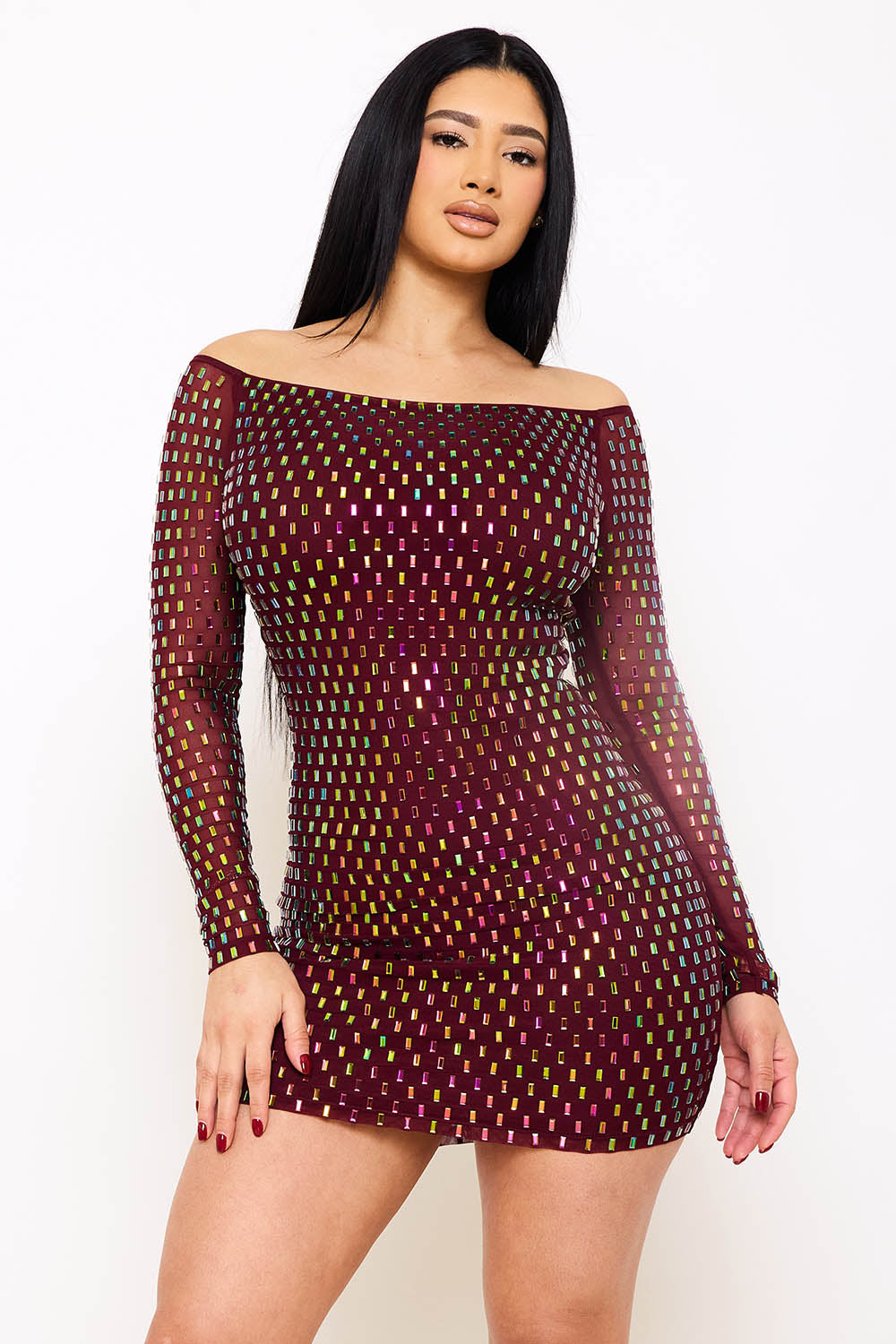 open lace back dress CHLOE MESH OFF THE SHOULDER MINI DRESS – AKIRA main image 0