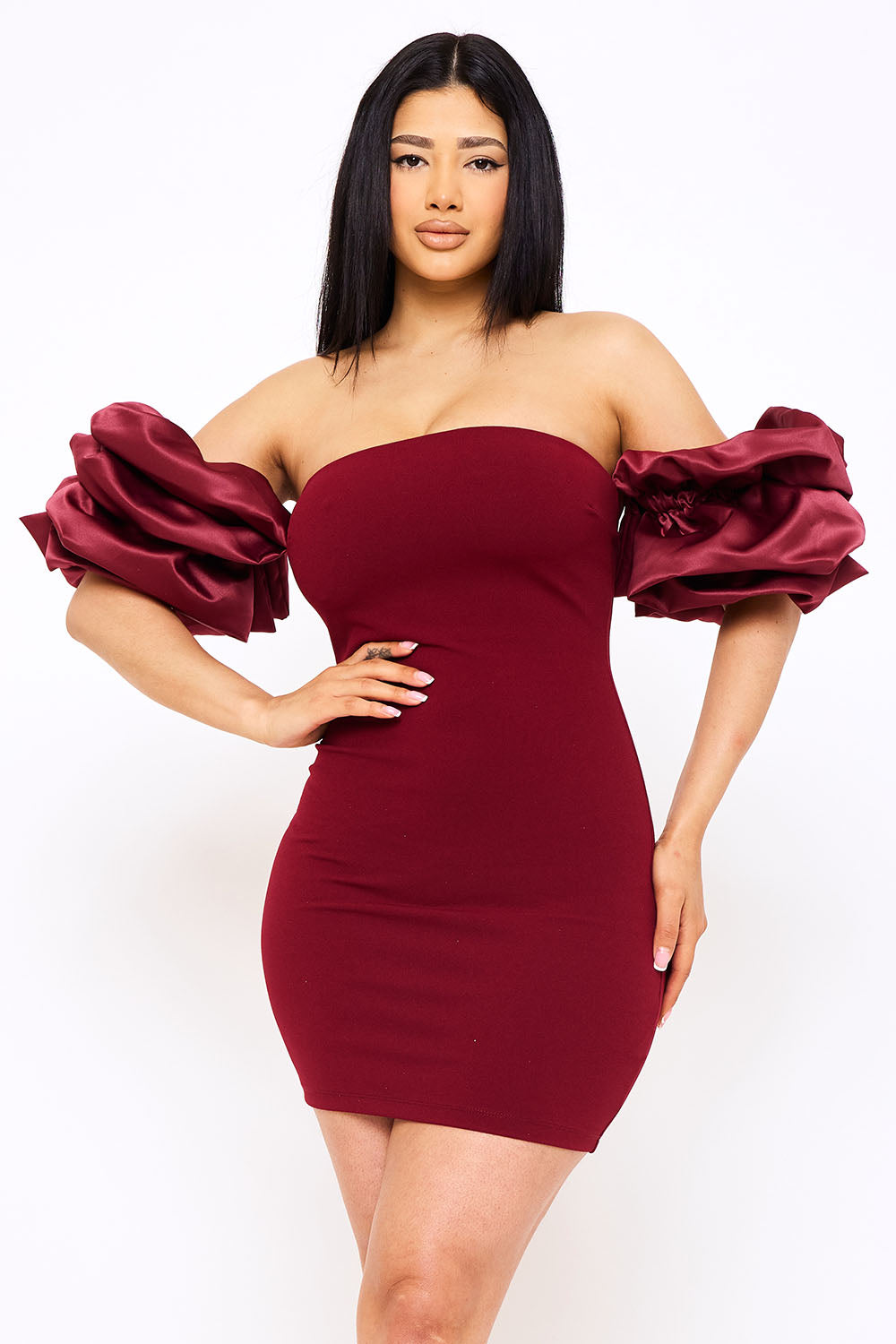 Symphony Dress - Layered Ruffle Sleeve Off The Shoulder Mini Dress