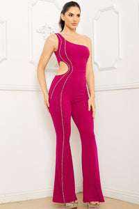 Rhinestone Trim One Shoulder Jumpsuit