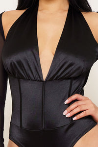 Symphony Bodysuit - Satin And Mesh Panelled Bodysuit | Zezebe