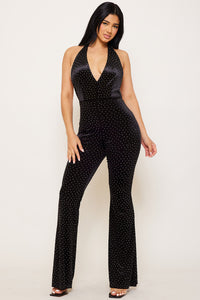 Symphony Jumpsuit - Rhinestone Satin Halter Neck Jumpsuit | Zezebe