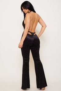 Symphony Jumpsuit - Rhinestone Satin Halter Neck Jumpsuit | Zezebe