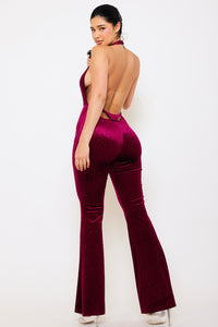 Symphony Jumpsuit - Rhinestone Satin Halter Neck Jumpsuit | Zezebe