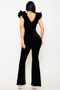 Symphony Jumpsuit - Velvet Ruffle Shoulder Jumpsuit | Zezebe