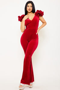 Symphony Jumpsuit - Velvet Ruffle Shoulder Jumpsuit | Zezebe