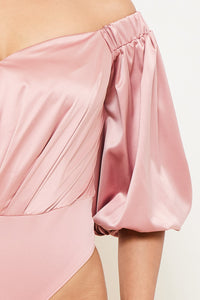 Symphony Bodysuit - Satin Off The Shoulder Bodysuit | Zezebe