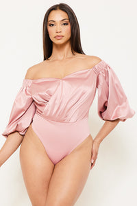 Symphony Bodysuit - Satin Off The Shoulder Bodysuit | Zezebe