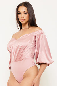 Symphony Bodysuit - Satin Off The Shoulder Bodysuit | Zezebe