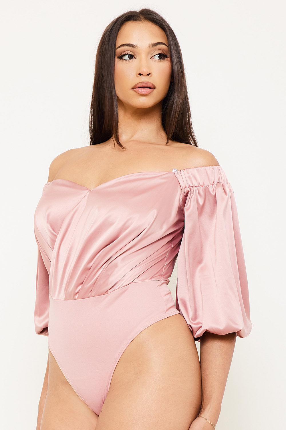 Symphony Bodysuit - Satin Off The Shoulder Bodysuit | Zezebe