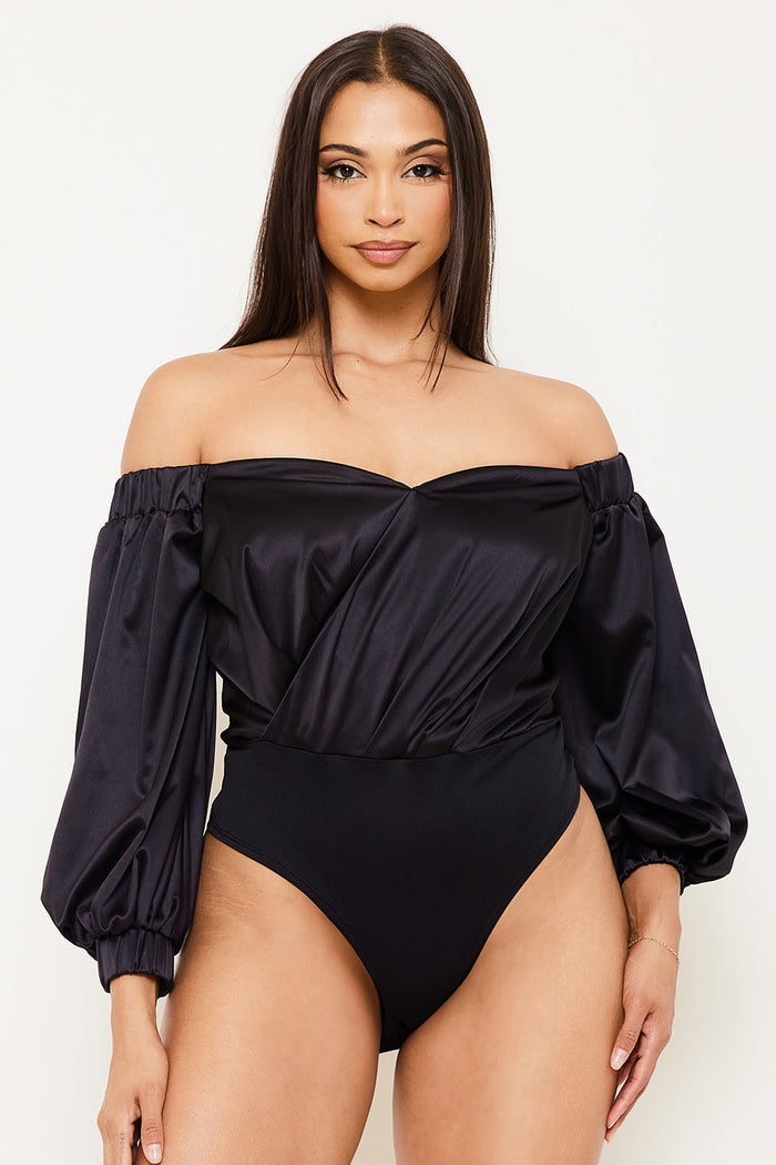 Symphony Bodysuit - Satin Off The Shoulder Bodysuit | Zezebe