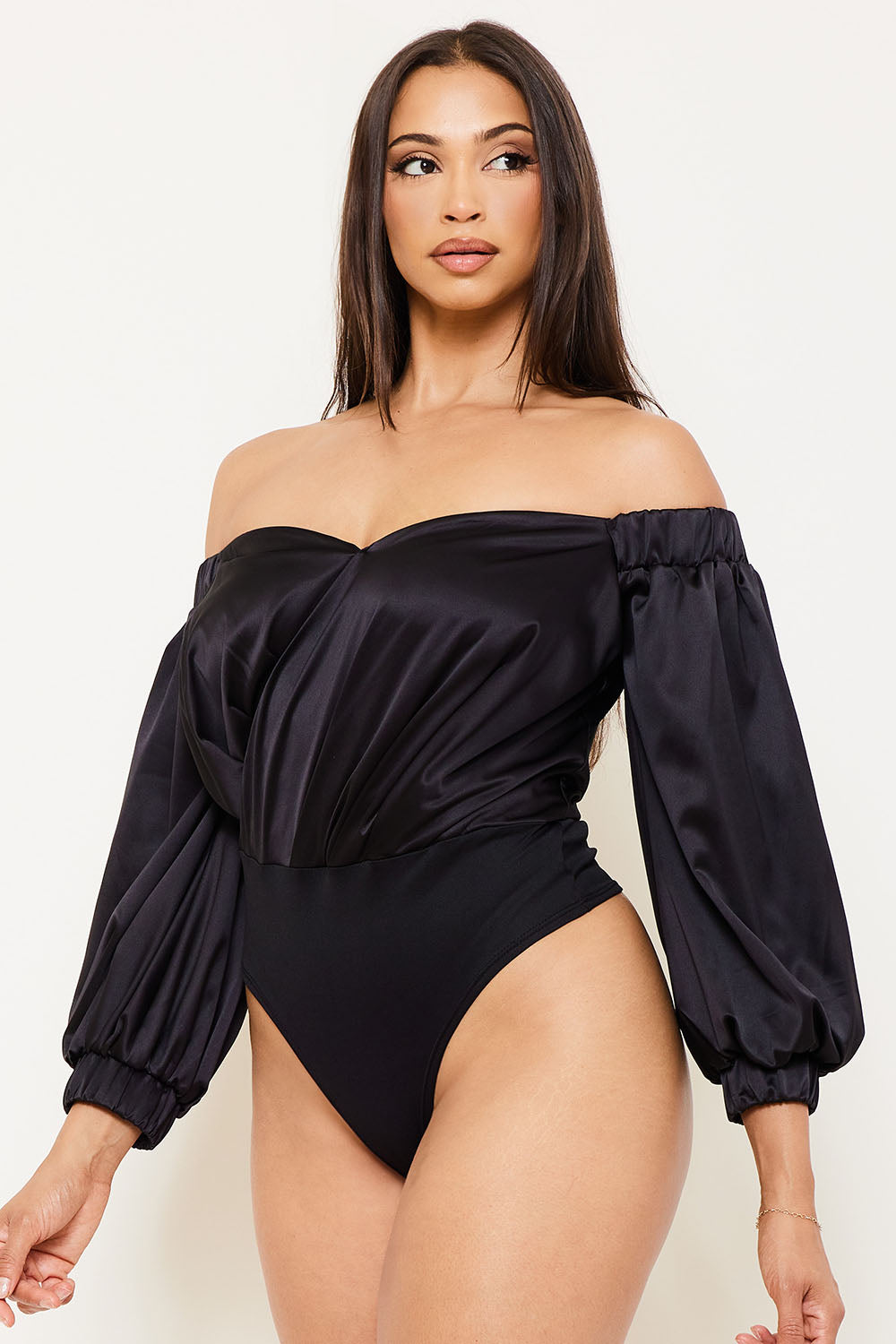 Symphony Bodysuit - Satin Off The Shoulder Bodysuit | Zezebe