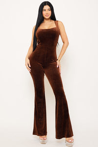 Symphony Jumpsuit - Glitter Velvet Open Back Jumpsuit | Zezebe
