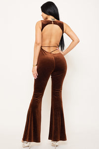 Symphony Jumpsuit - Glitter Velvet Open Back Jumpsuit | Zezebe