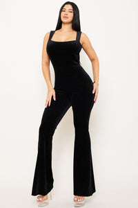 Symphony Jumpsuit - Glitter Velvet Open Back Jumpsuit | Zezebe