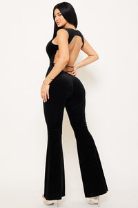 Symphony Jumpsuit - Glitter Velvet Open Back Jumpsuit | Zezebe