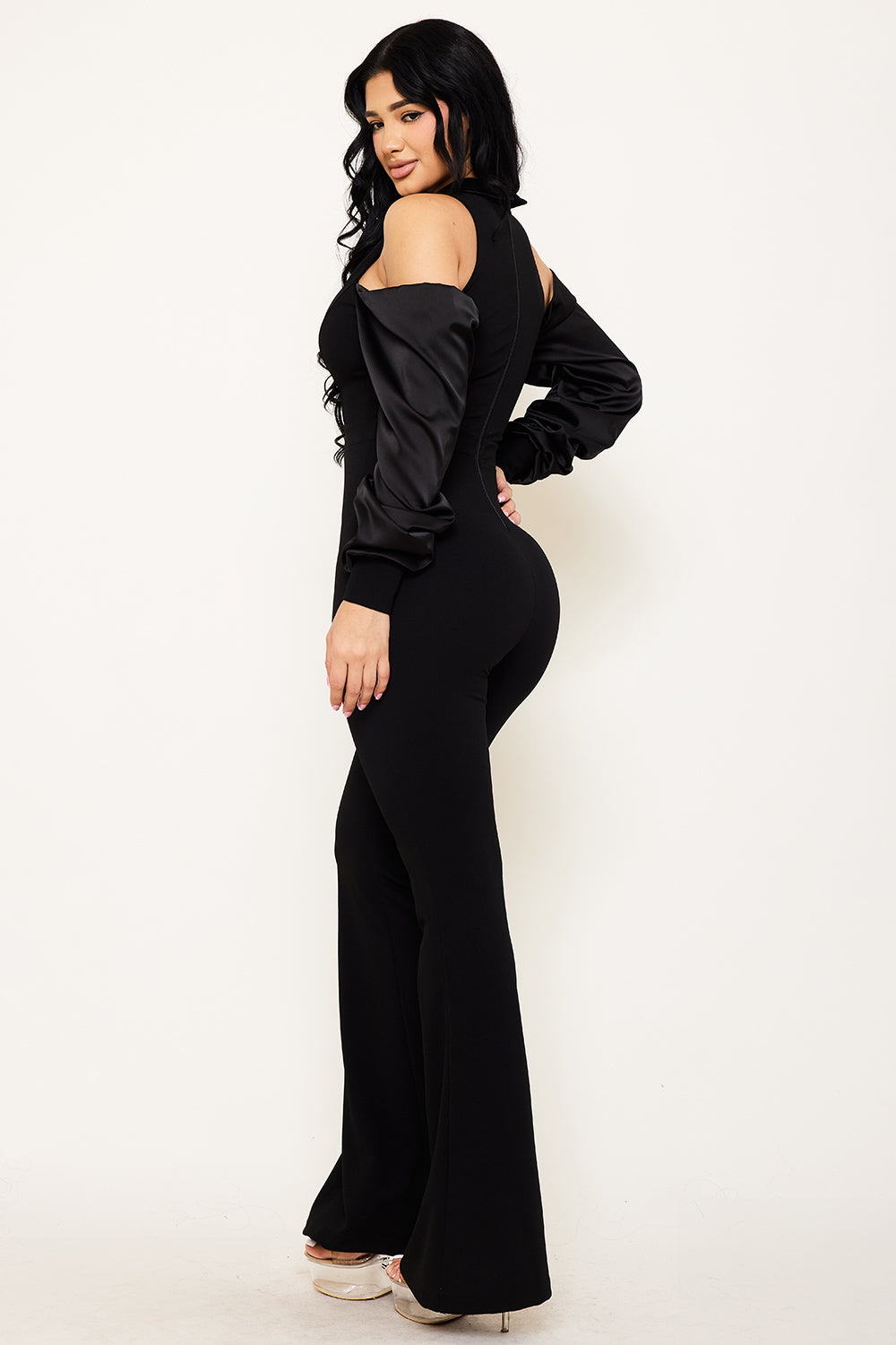Symphony Jumpsuit - Satin Open Sleeve Collar Jumpsuits | Zezebe