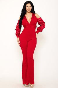 Symphony Jumpsuit - Satin Open Sleeve Collar Jumpsuits | Zezebe