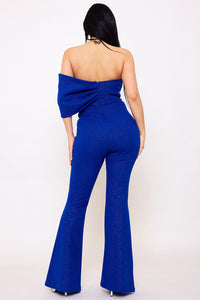 Symphony Jumpsuit - Glitter Techno Crepe Large Bow Front Jumpsuit | Zezebe