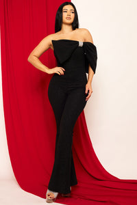 Symphony Jumpsuit - Glitter Techno Crepe Large Bow Front Jumpsuit | Zezebe
