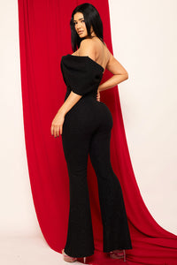 Symphony Jumpsuit - Glitter Techno Crepe Large Bow Front Jumpsuit | Zezebe