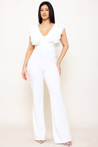 Ruffle Sleeve Techno Crepe Jumpsuit