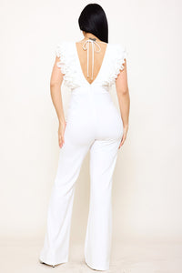 Ruffle Sleeve Techno Crepe Jumpsuit
