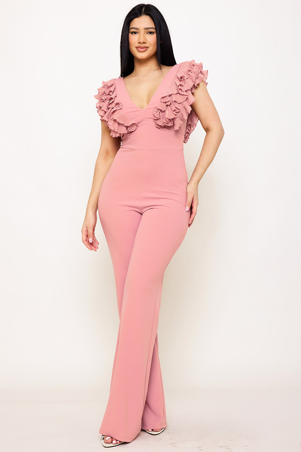 Ruffle Sleeve Techno Crepe Jumpsuit
