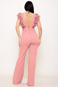 Ruffle Sleeve Techno Crepe Jumpsuit