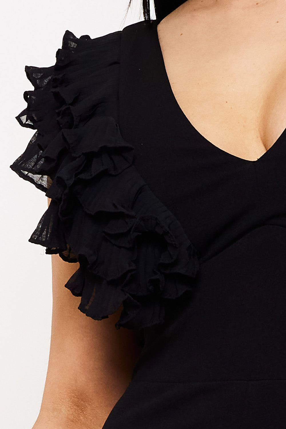 Ruffle Sleeve Techno Crepe Jumpsuit