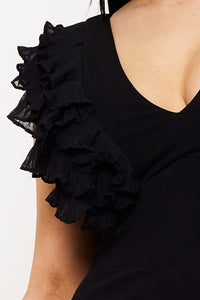 Ruffle Sleeve Techno Crepe Jumpsuit