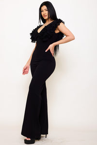 Ruffle Sleeve Techno Crepe Jumpsuit