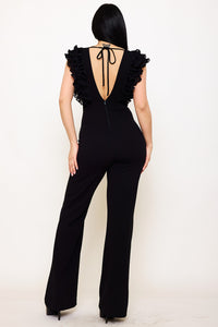 Ruffle Sleeve Techno Crepe Jumpsuit