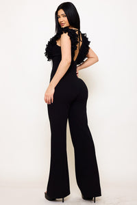 Ruffle Sleeve Techno Crepe Jumpsuit