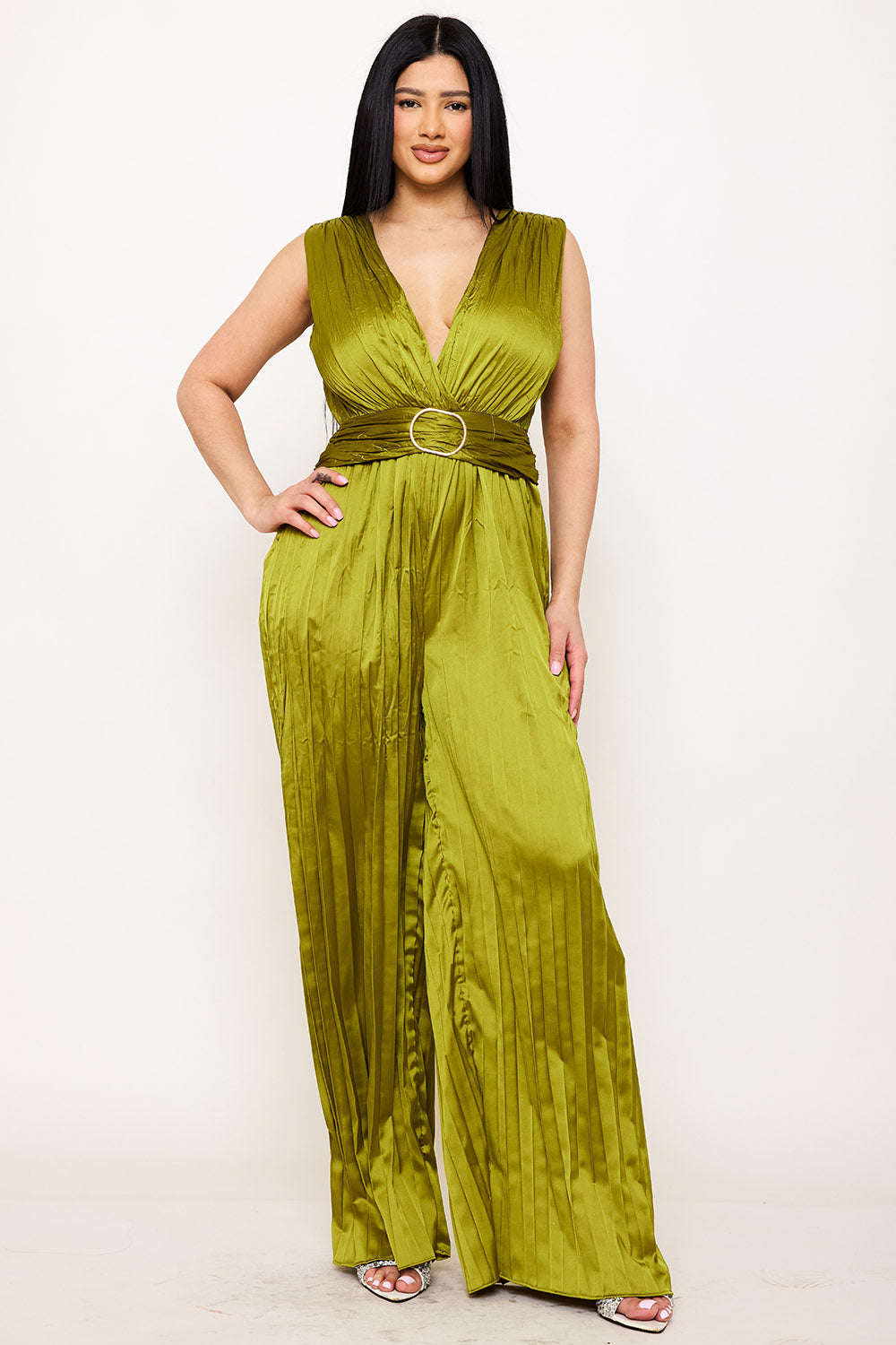 Symphony Jumpsuit - Woven Satin Pleated Jumpsuit | Zezebe
