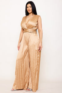 Symphony Jumpsuit - Woven Satin Pleated Jumpsuit | Zezebe