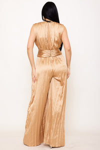 Symphony Jumpsuit - Woven Satin Pleated Jumpsuit | Zezebe