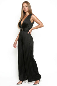 Woven Satin Pleated Jumpsuit