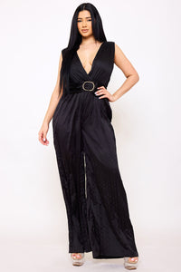 Symphony Jumpsuit - Woven Satin Pleated Jumpsuit | Zezebe