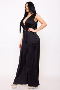 Symphony Jumpsuit - Woven Satin Pleated Jumpsuit | Zezebe