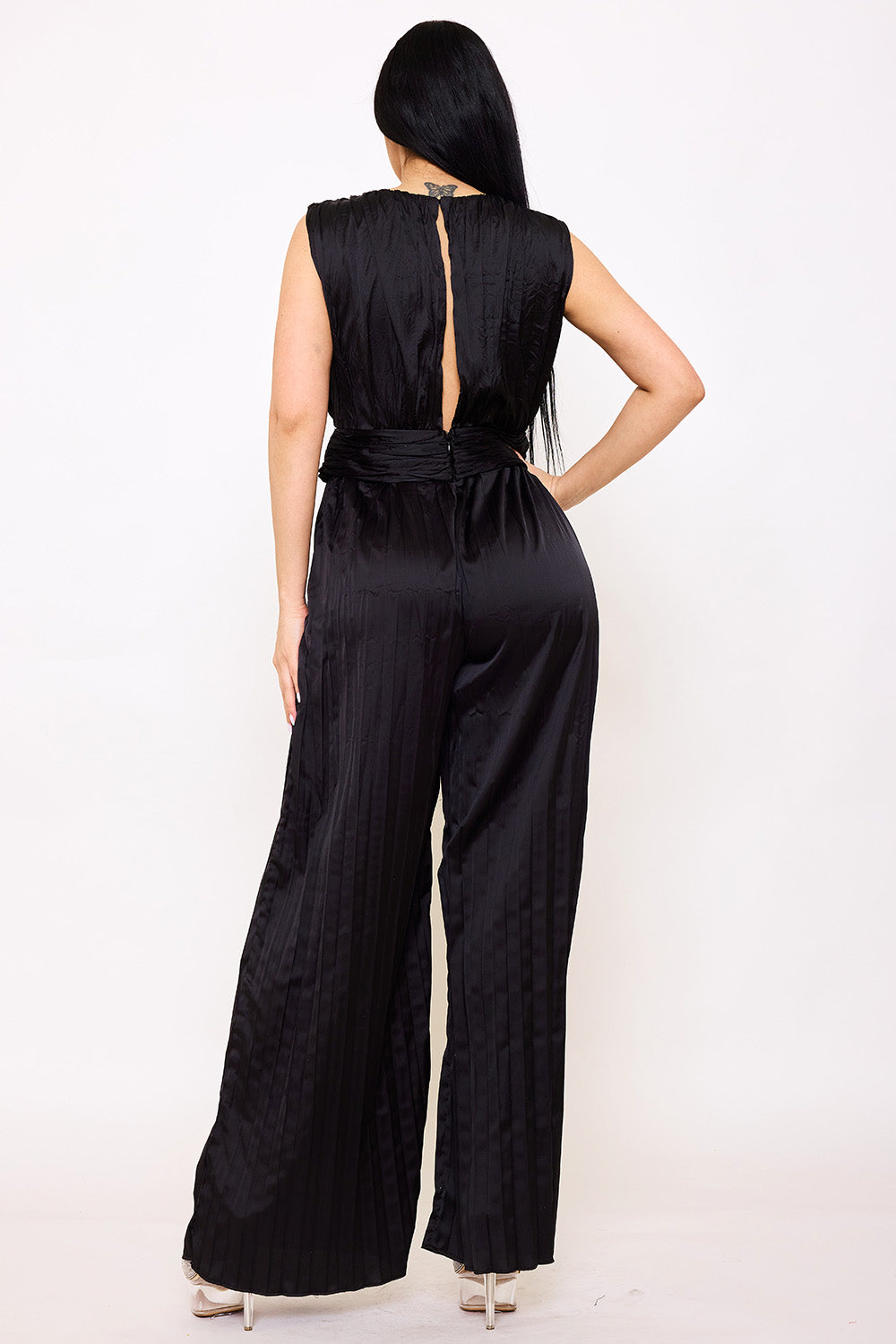 Symphony Jumpsuit - Woven Satin Pleated Jumpsuit | Zezebe