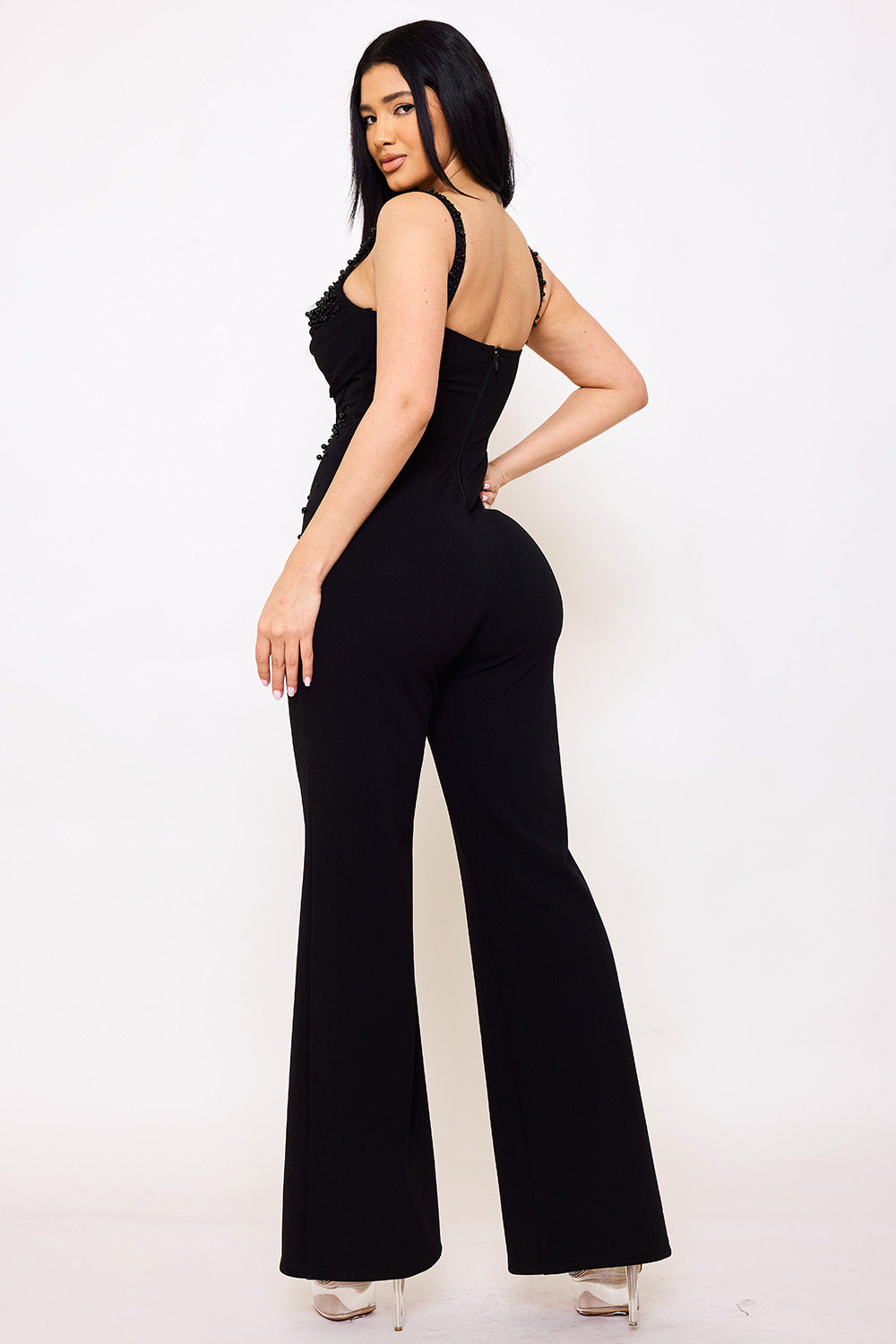 Symphony Jumpsuit - Beaded Detail Techno Crepe Jumpsuit | Zezebe