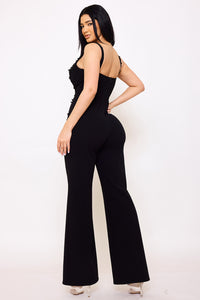 Symphony Jumpsuit - Beaded Detail Techno Crepe Jumpsuit | Zezebe