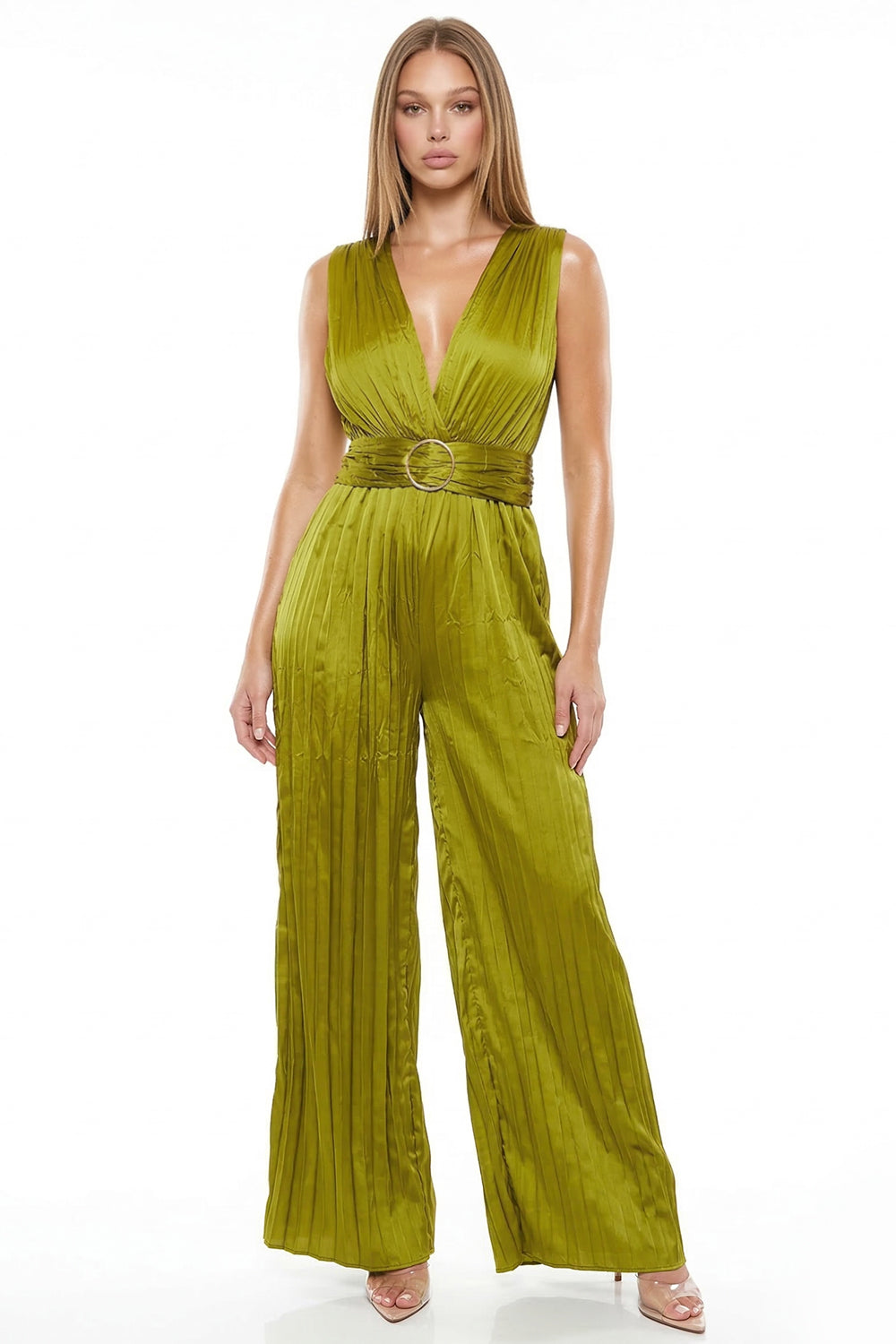 Woven Satin Pleated Jumpsuit