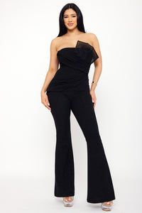 Symphony Jumpsuits - Glitter Tube Top With Mesh Panel Jumpsuit | Zezebe