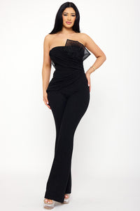 Symphony Jumpsuits - Glitter Tube Top With Mesh Panel Jumpsuit | Zezebe