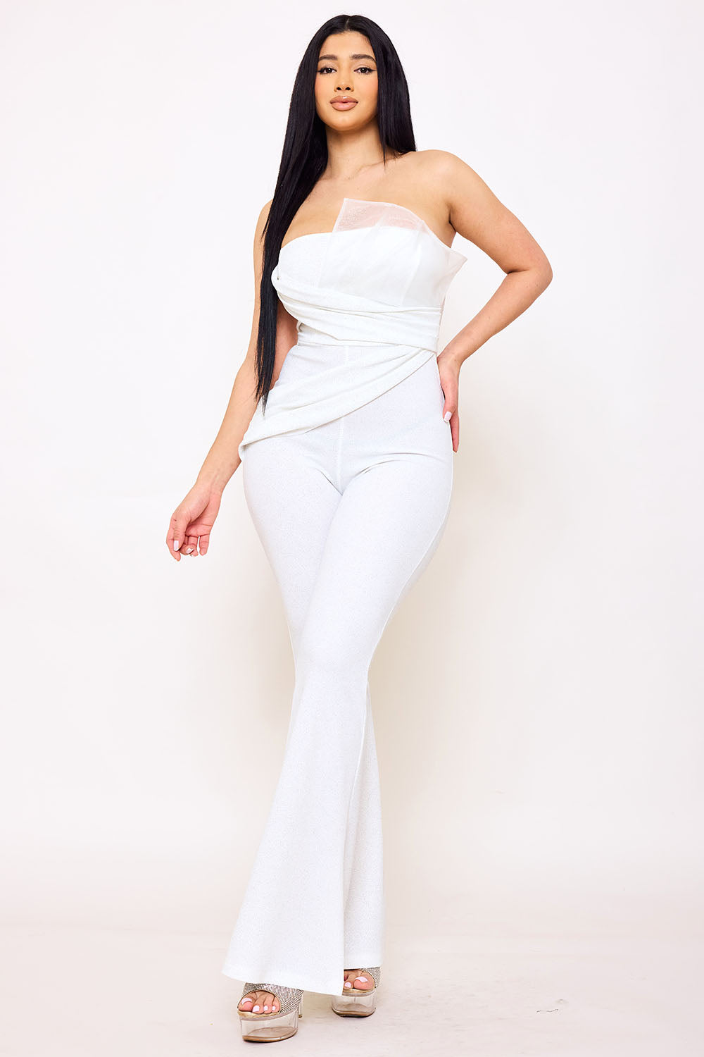Symphony Jumpsuits - Glitter Tube Top With Mesh Panel Jumpsuit | Zezebe