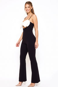 Color Contrast Bow Bust Front Jumpsuit