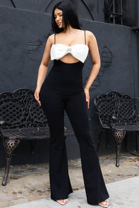 Symphony Jumpsuits - Color Contrast Bow Bust Front Jumpsuit | Zezebe