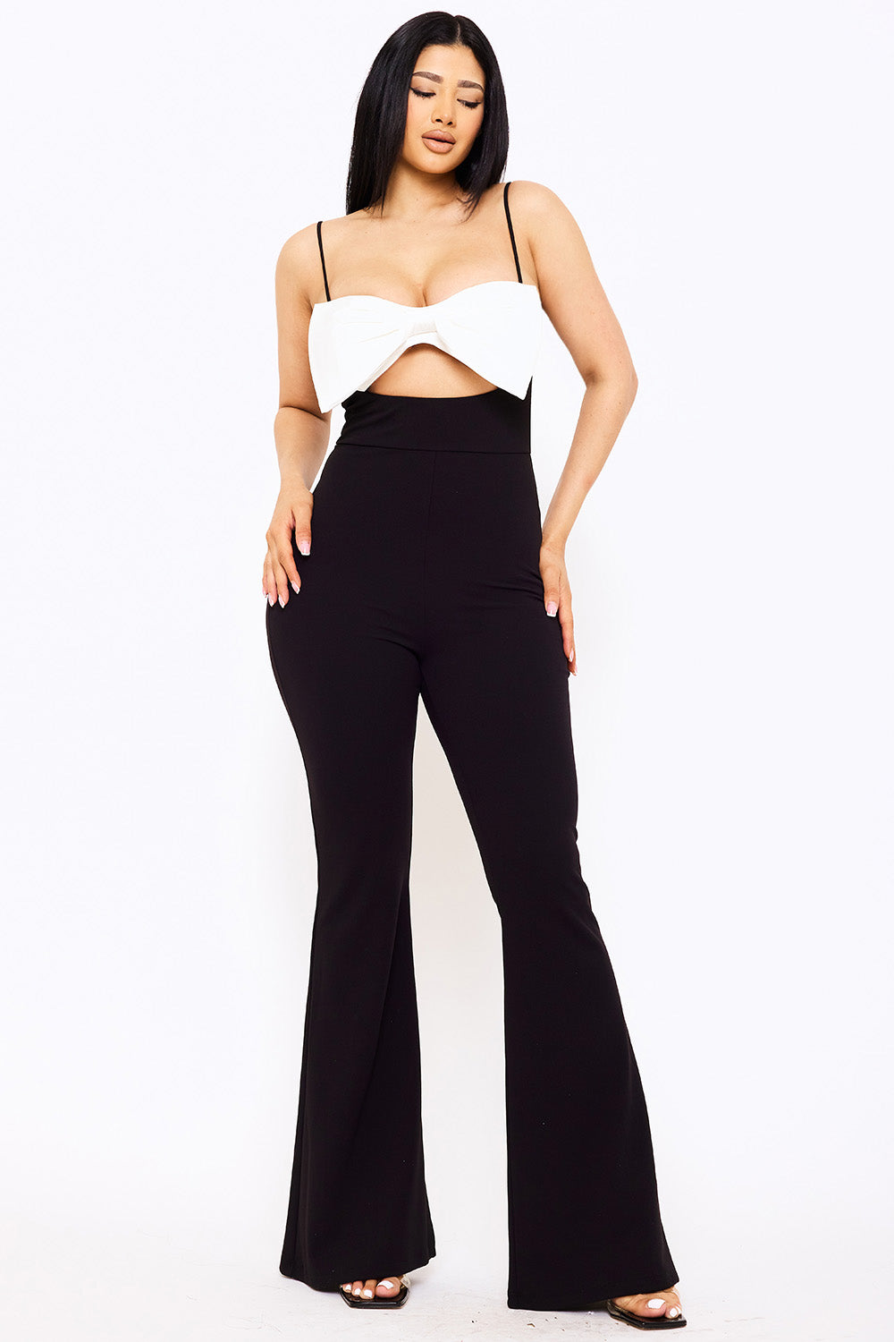 Symphony Jumpsuits - Color Contrast Bow Bust Front Jumpsuit | Zezebe