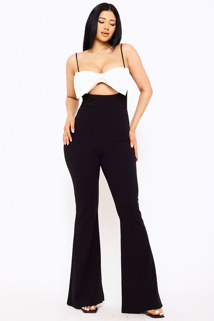 Symphony Jumpsuits - Color Contrast Bow Bust Front Jumpsuit | Zezebe